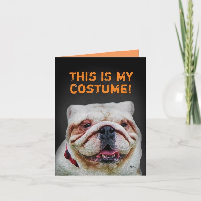 Funny Poodle Dressed as a Bulldog Halloween Card (Front)