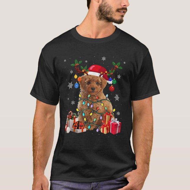 Funny Poodle Reindeer Christmas Lights Funny Dog X T-Shirt (Front)
