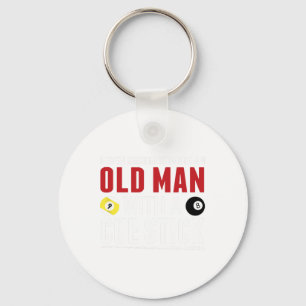 Funny Pool Billiards Player Old Man With Cue Stick Keychain