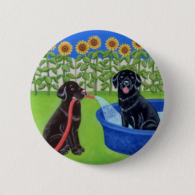 Funny Pool Party Labradors 2 Inch Round Button (Front)