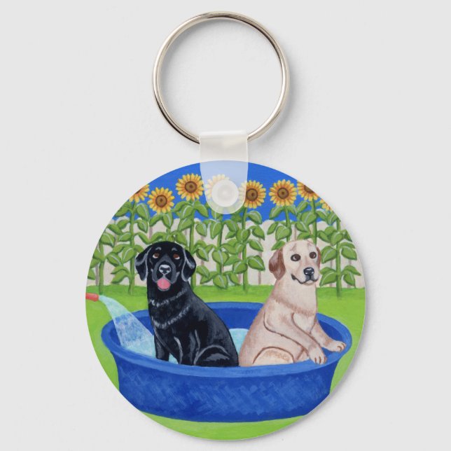 Funny Pool Party Labradors Keychain (Front)