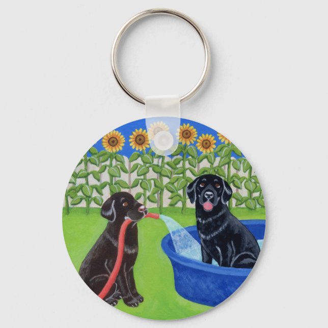 Funny Pool Party Labradors Keychain (Front)