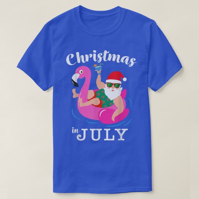 Funny Pool Party Santa Sunglasses Flamingo Christm T-Shirt (Design Front)