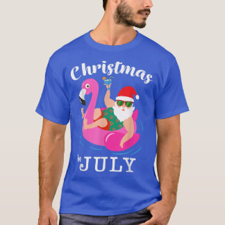 Funny Pool Party Santa Sunglasses Flamingo Christm T-Shirt