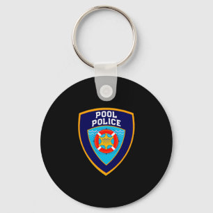 Funny pool police off duty lifeguards keep calm keychain