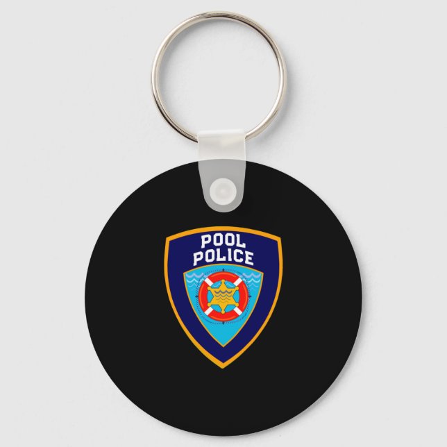 Funny pool police off duty lifeguards keep calm keychain (Front)