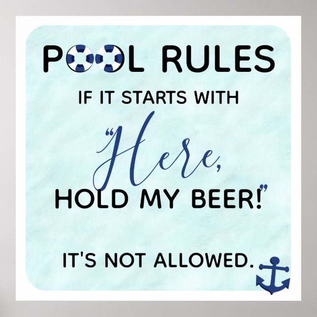 Funny Pool Rules | Here Hold My Beer Poster (Front)