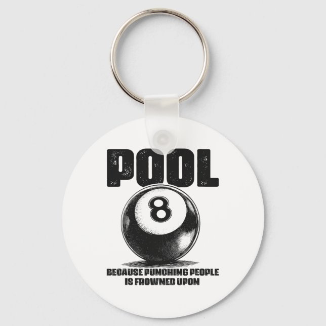 Funny Pool Table Billiards 8 Ll Black Ll Frowned U Keychain (Front)