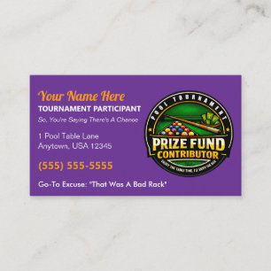 Funny Pool Tournament Prize Fund Contributor Gag Calling Card