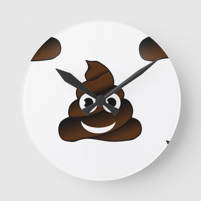 funny poop emoji round clock (Front)