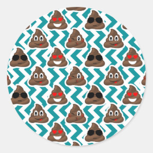 Funny Poop Emojis Teal Patterned Stickers