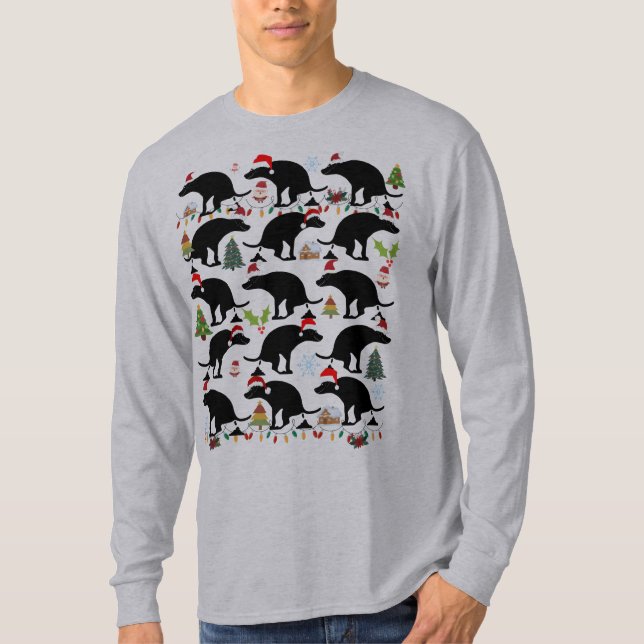 Funny Pooping Dog Christmas Pattern T-Shirt (Front)