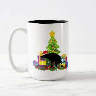 Funny Pooping Dog  Two-Tone Coffee Mug