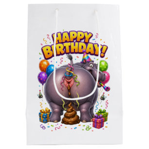 Funny Pooping Hippo Happy Birthday Gift Bag