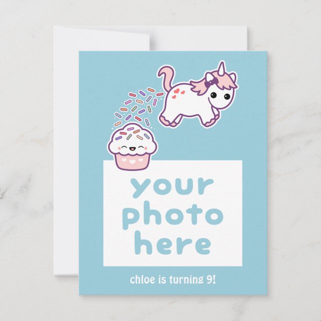 Funny Pooping Unicorn Photo Birthday Invitations (Front)