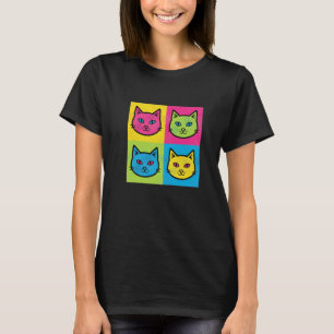 Funny Pop Art Cat Faces Retro Style Kitty Lover Lo T-Shirt