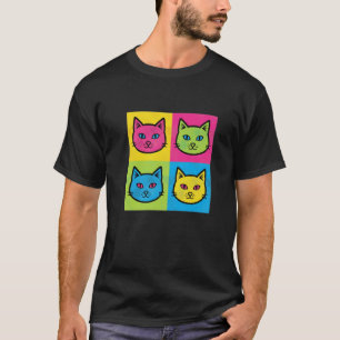 Funny Pop Art Cat Faces Retro Style Kitty Lover T-Shirt