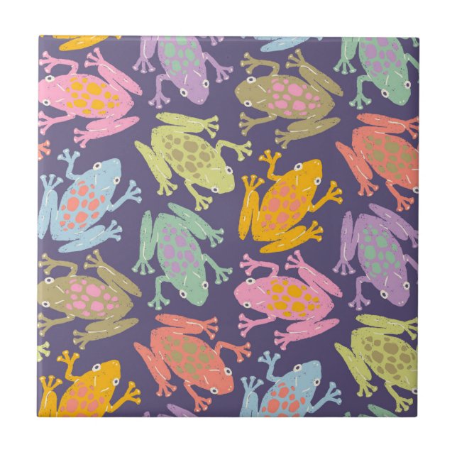 Funny pop art tropical frogs pattern. tile (Front)