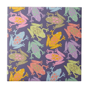 Funny pop art tropical frogs pattern. tile