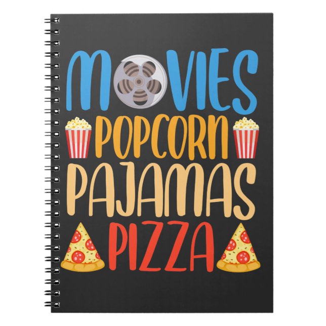 Funny Popcorn Movie and Pizza Film Food Night Notebook (Front)