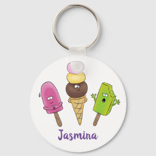Funny popsicles and icecream cartoon illustration keychain
