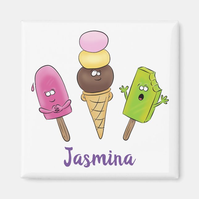 Funny popsicles and icecream cartoon illustration magnet (Front)