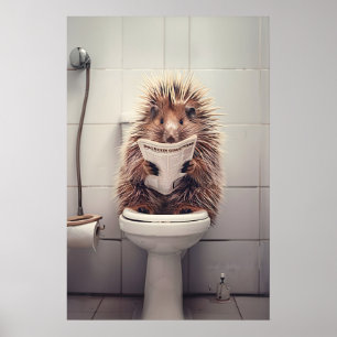 Funny Porcupine Bathroom Print Animal on Toilet