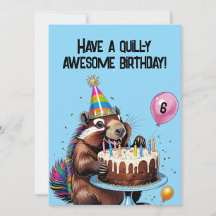 Funny Porcupine Birthday Card Balloons, Cake
