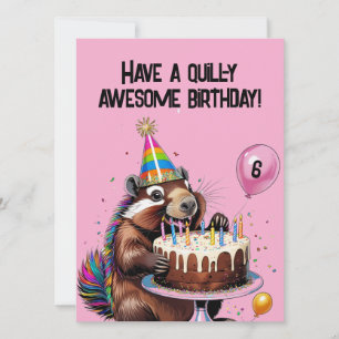 Funny Porcupine Birthday Card Balloons, Cake