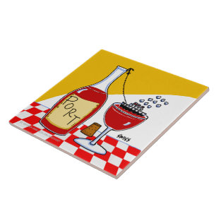 Funny Port Wine Cartoon Ocean Cruise Ship Tile