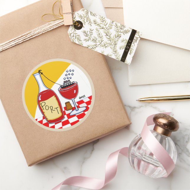 Funny Port Wine Lover Cartoon  Classic Round Sticker (Gifting)
