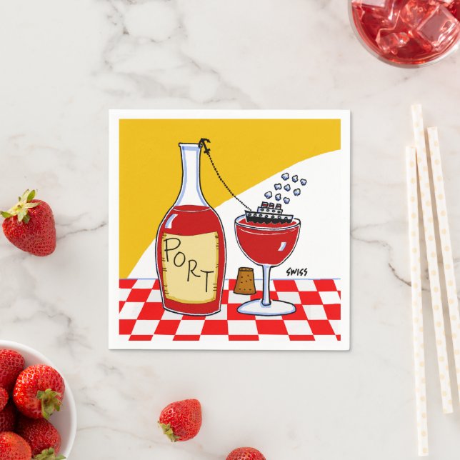 Funny Port Wine Tasting Party Cartoon Napkin (Insitu)