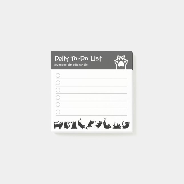 Funny Pose Cute Black Cats Checkbox To Do List Post-it Notes (Front)