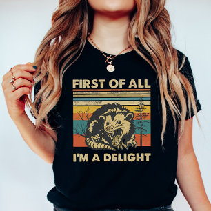 Funny Possum Retro Forest; “I’m a Delight” Summer T-Shirt