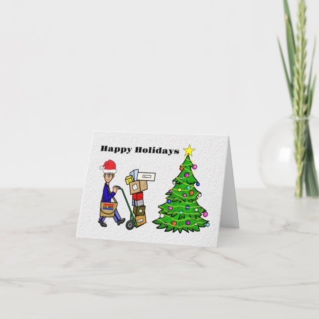 Funny Postal Worker avec boîtes de Noël Carte (Devant)