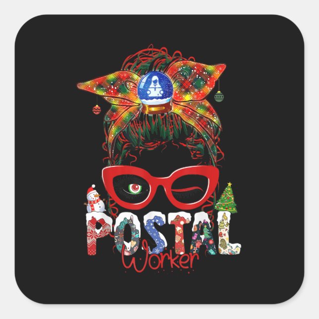 Funny Postal Worker Christmas Leopard Messy Bun.pn Square Sticker (Front)
