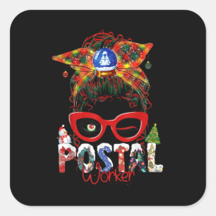 Funny Postal Worker Christmas Leopard Messy Bun.pn Square Sticker