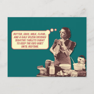Funny Postcard - Retro Housewife Sleepytime Cake