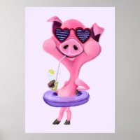 Funny Poster with Happy Party Pig - Painting