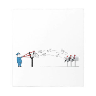 Funny Postman Cartoon – Mail Delivery with a Sling Notepad