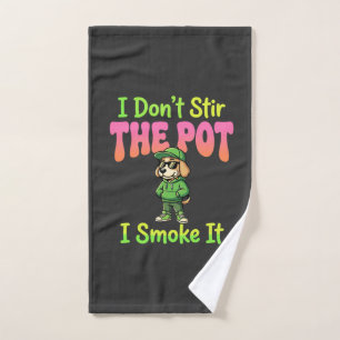 Funny Pot Smoking Dog Stoner Hand Towel