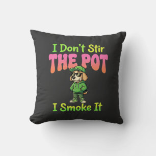 Funny Pot Smoking Dog Stoner Throw Pillow