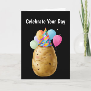 Funny Potato Birthday Gift with Party Hat Card