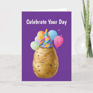 Funny Potato Birthday Gift with Party Hat Card
