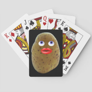 Funny Potato Cute Character With Blue Eyes Playing Cards