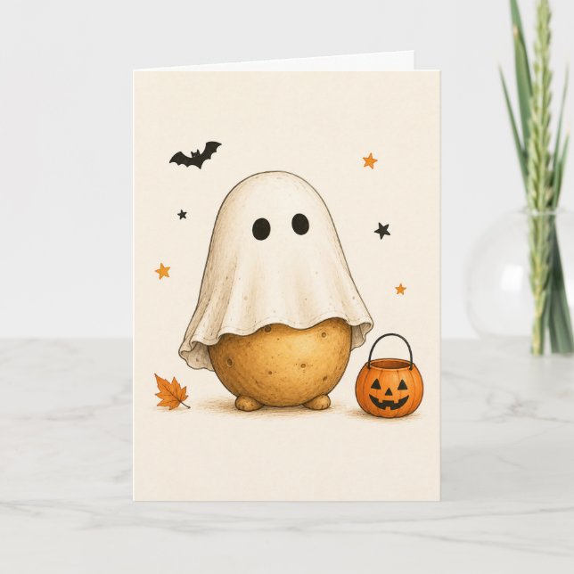 Funny Potato Ghost Happy Halloween Card (Front)