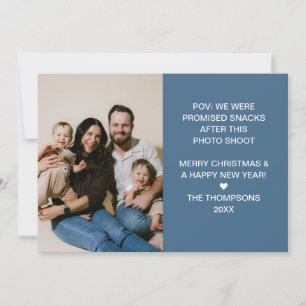 Funny POV Snacks Family Photo Blue Christmas Holiday Card