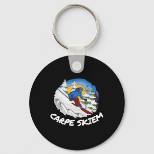 Funny Powder Skiing Carpe Skiem  Keychain