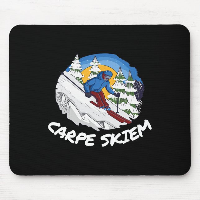 Funny Powder Skiing Carpe Skiem  Mouse Pad (Front)