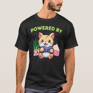 Funny Powered By Cats Cupcakes Plants Video Games T-Shirt